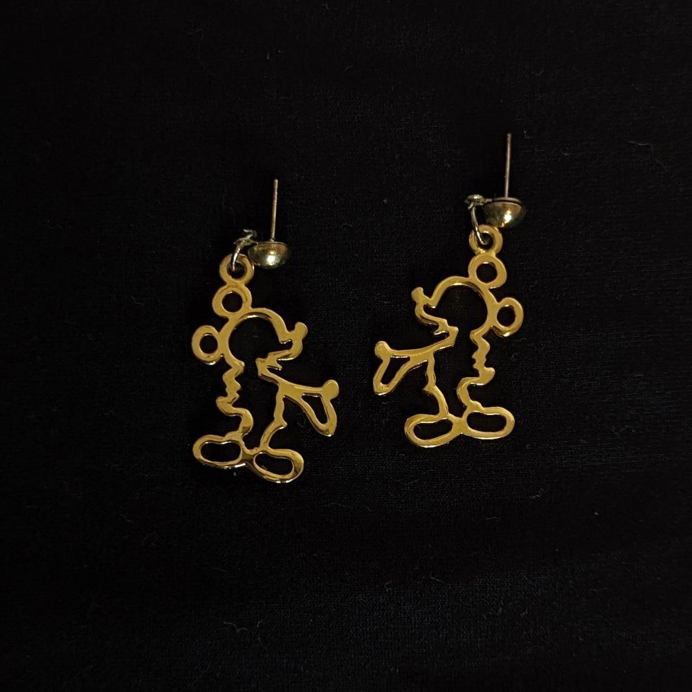 Mickey Mouse Shaped Disney Earrings Gold Tone Dangle Drop‎ Stud